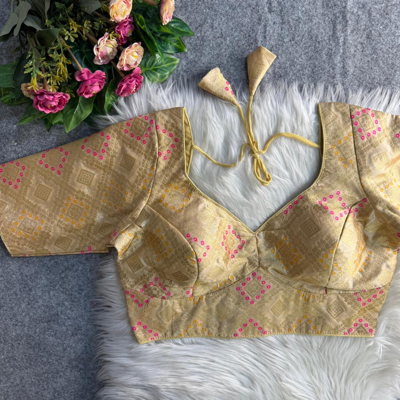 Cream Pure Heavy Mina Multi Jari Banarasi Patoda Blouse 