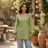 Green Summer Special Heavy Rayon With Chikan Work Sleeveless Short Length Top 