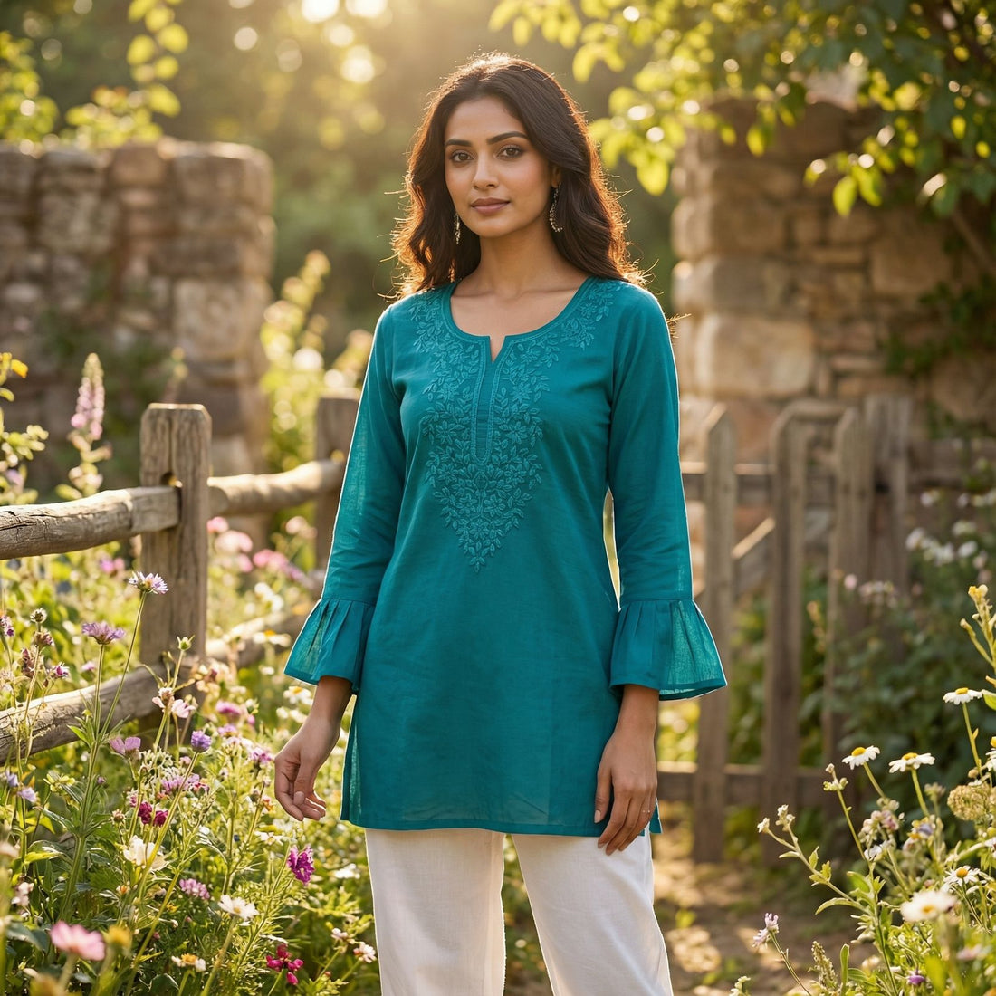 Rama Summer Special Heavy Rayon With Chikan Work Sleeveless Short Length Top 