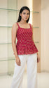 Red Summer Special Cotton Printed Sleeveless Short Length Top 