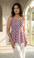 Purple Summer Special Cotton Printed Sleeveless Short Length Top 