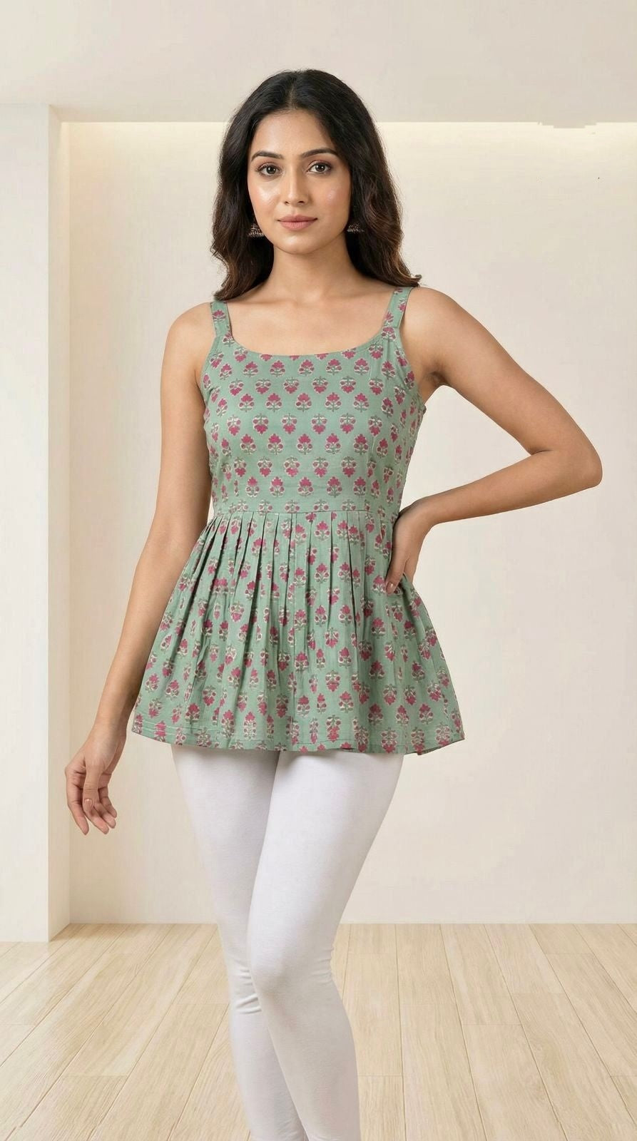 Grey Summer Special Cotton Printed Sleeveless Short Length Top 