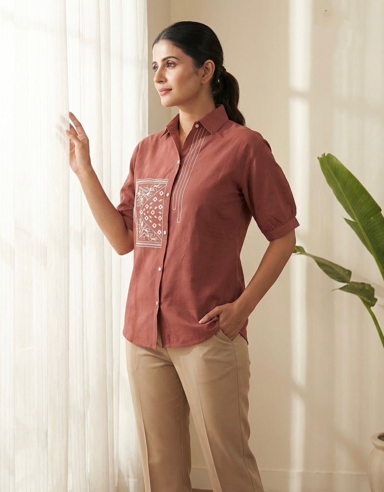 Chocolate Summer Special Heavy Cotton Flex with Embroidery Work Sleeveless Short Length Top 