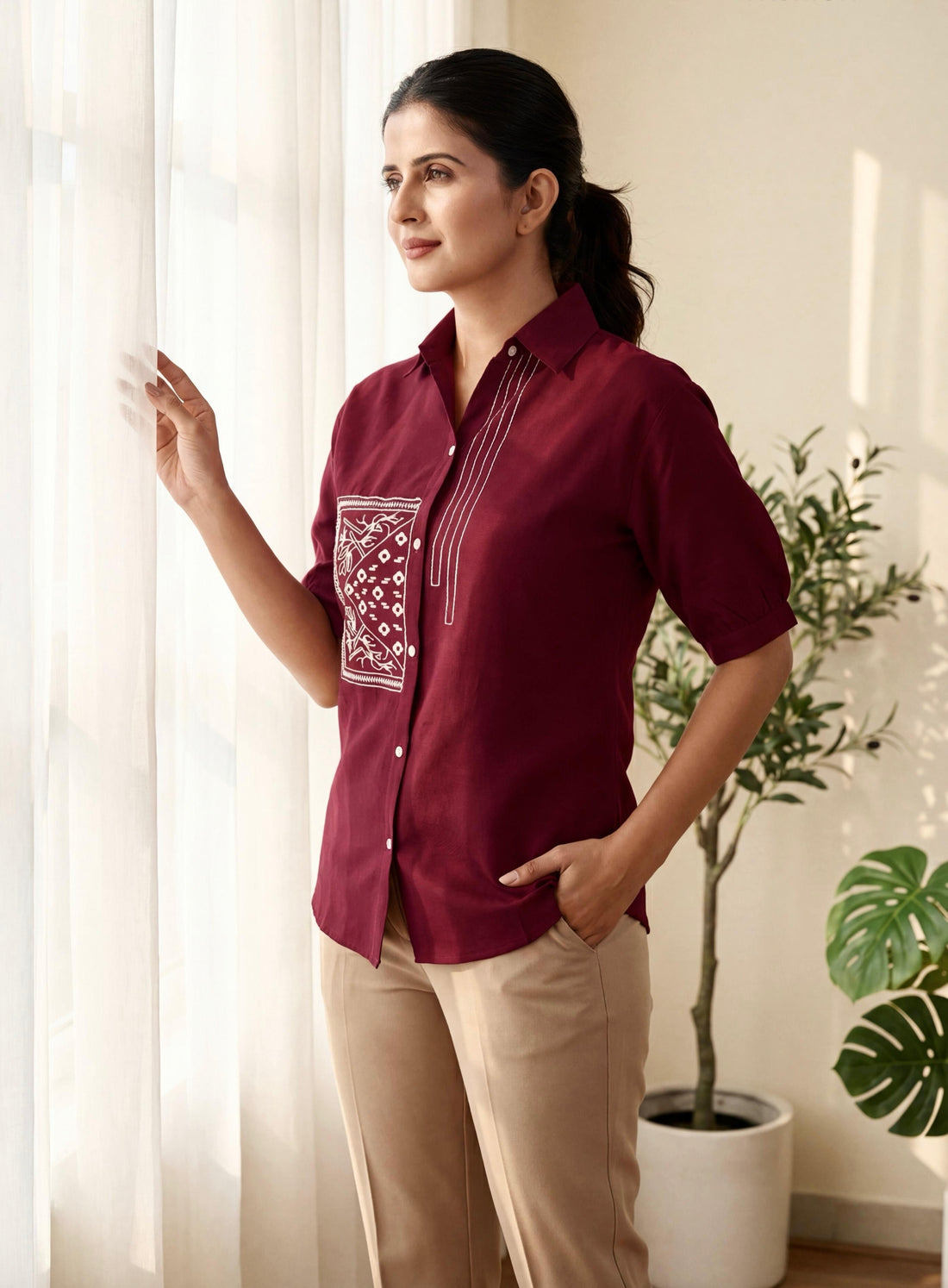 Red Summer Special Heavy Cotton Flex with Embroidery Work Sleeveless Short Length Top 