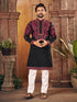 Black Premium Silk With Multicoloured thread Neck Work Kurta Pajama 