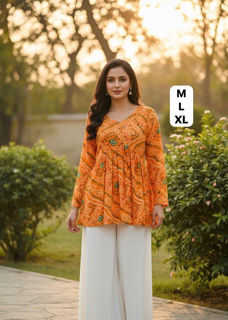 Yellow Summer Special Pure Georgette Bandhej Print With Inner Long sleeve Top 