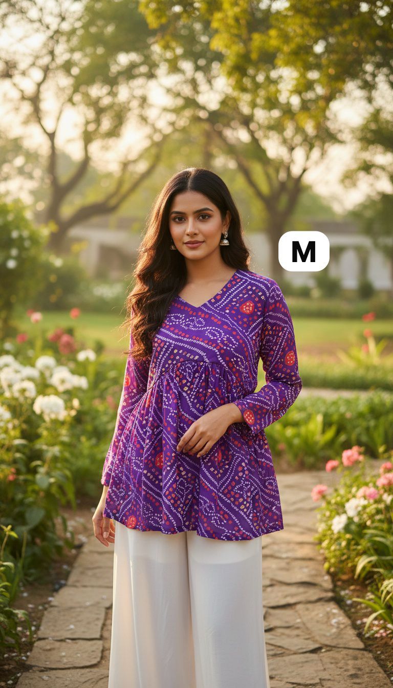Purple Summer Special Pure Georgette Bandhej Print With Inner Long sleeve Top 