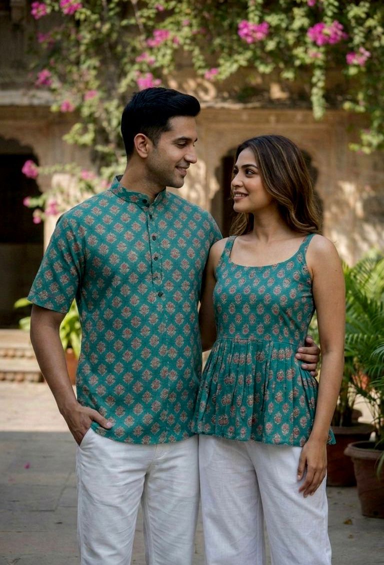 Rama Pure Soft Cotton Printed Kurta &amp; Kurti Matching Both Couple Short Length Top