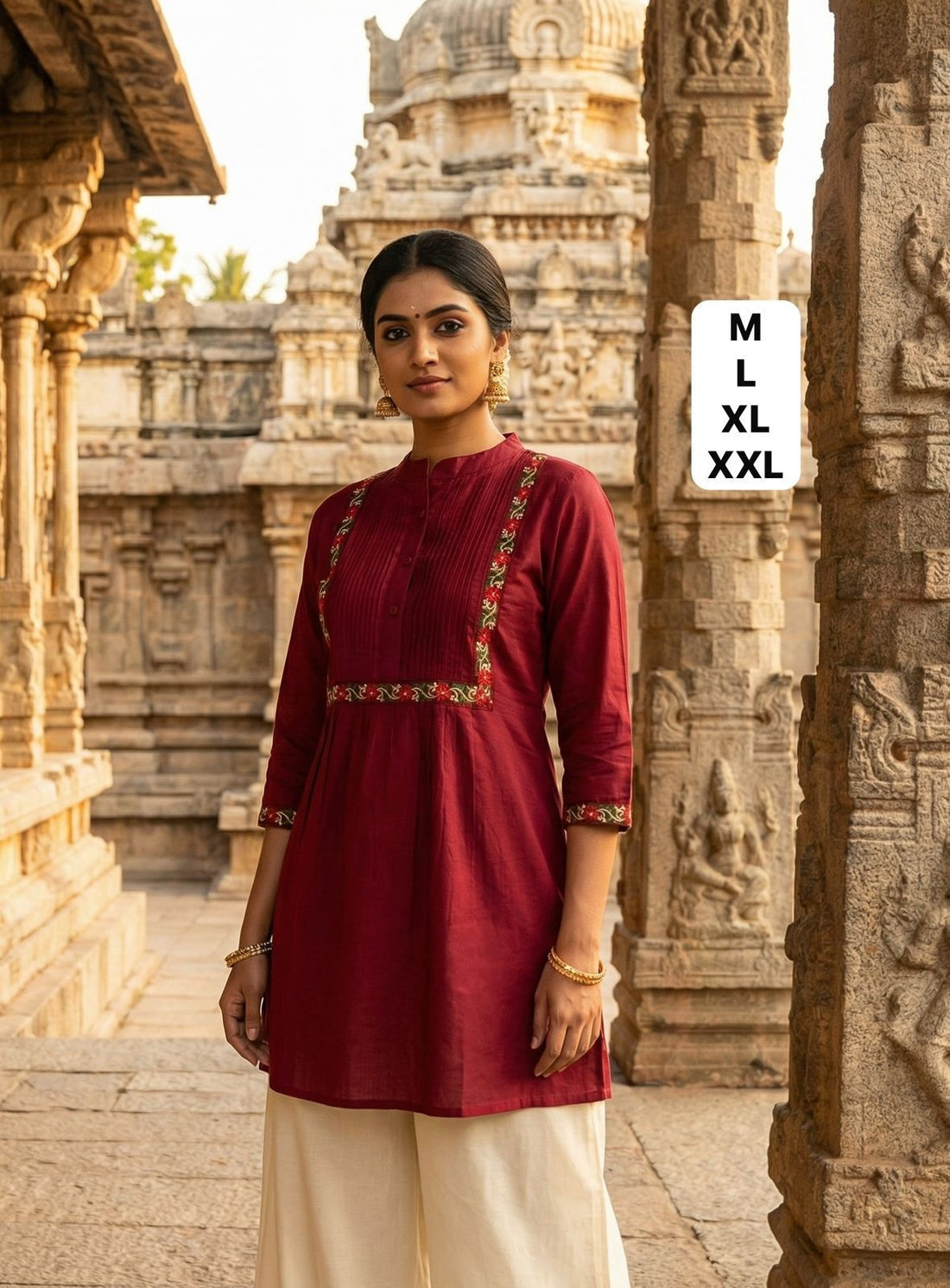 Red Summer Special Heavy Rayon with Pleated Pattern Short Length Top 