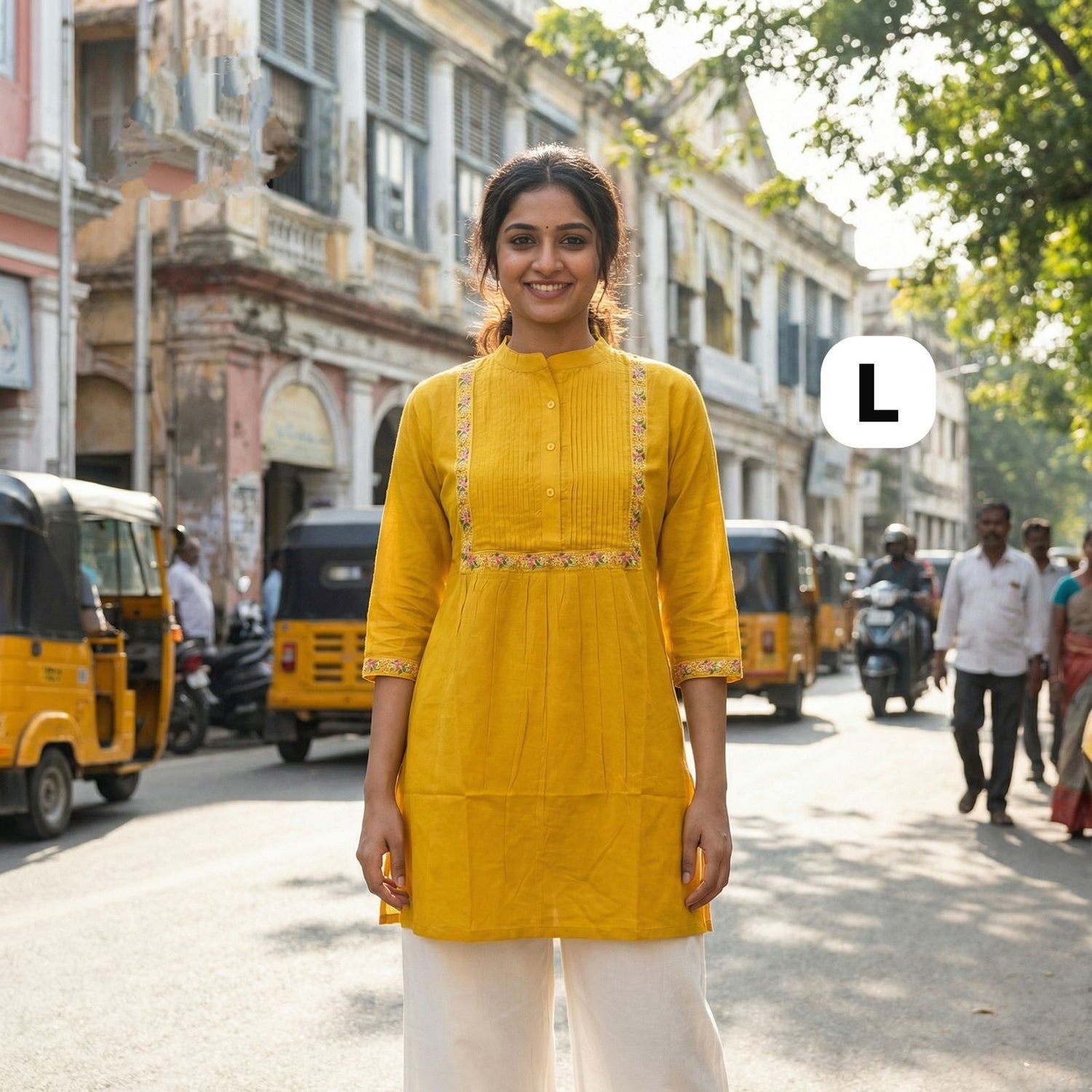 Yellow Summer Special Heavy Rayon with Pleated Pattern Short Length Top 
