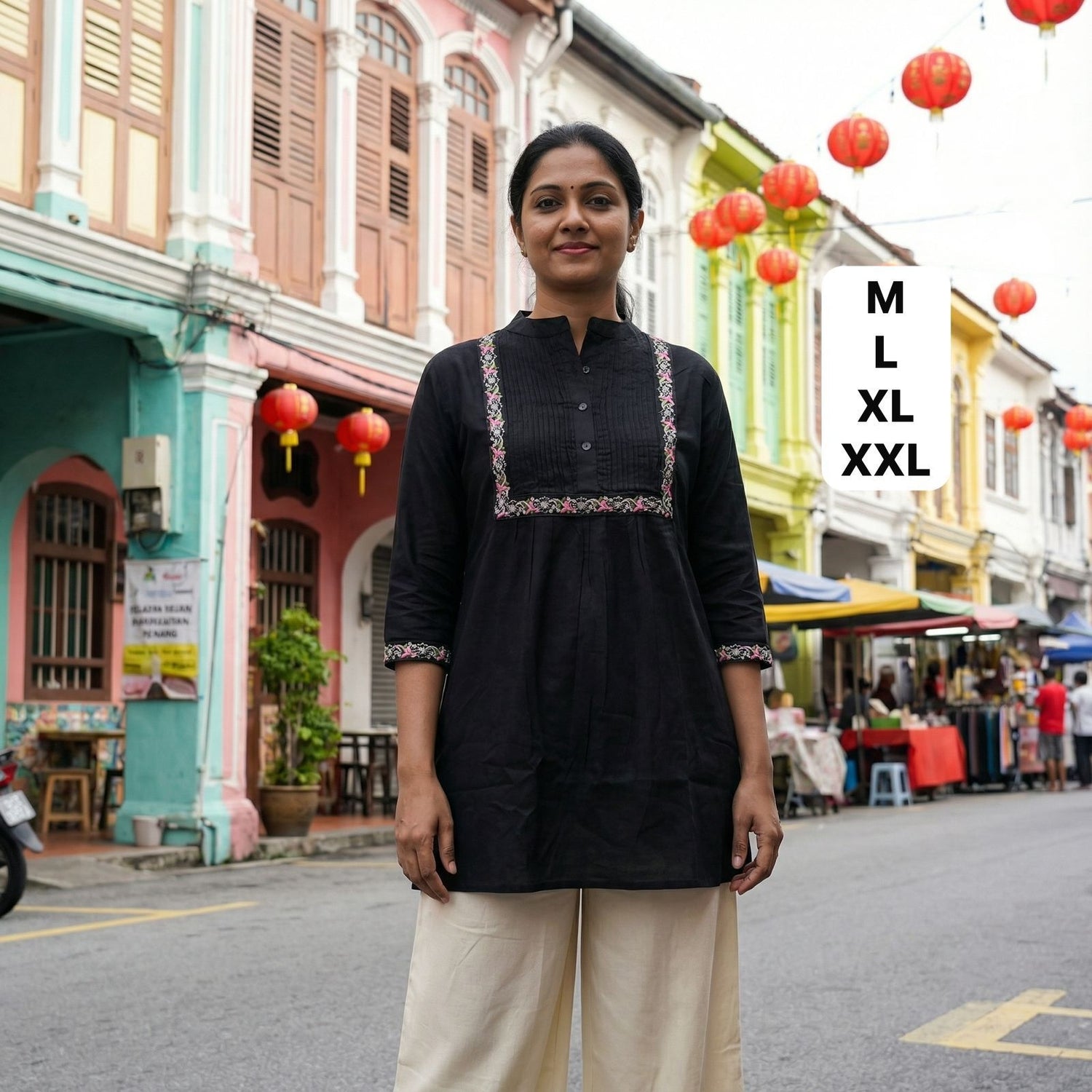 Black Summer Special Heavy Rayon with Pleated Pattern Short Length Top 