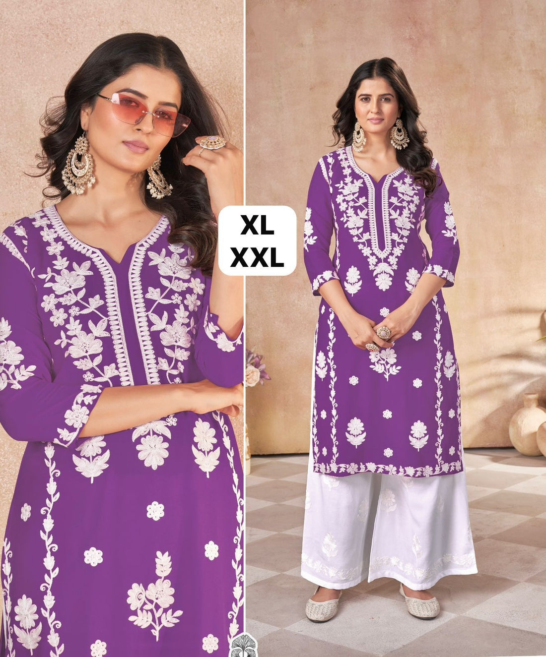 Purple Summer Special Pure Rayon Heavy Embroidery Work Long Kurti with Plazzo 