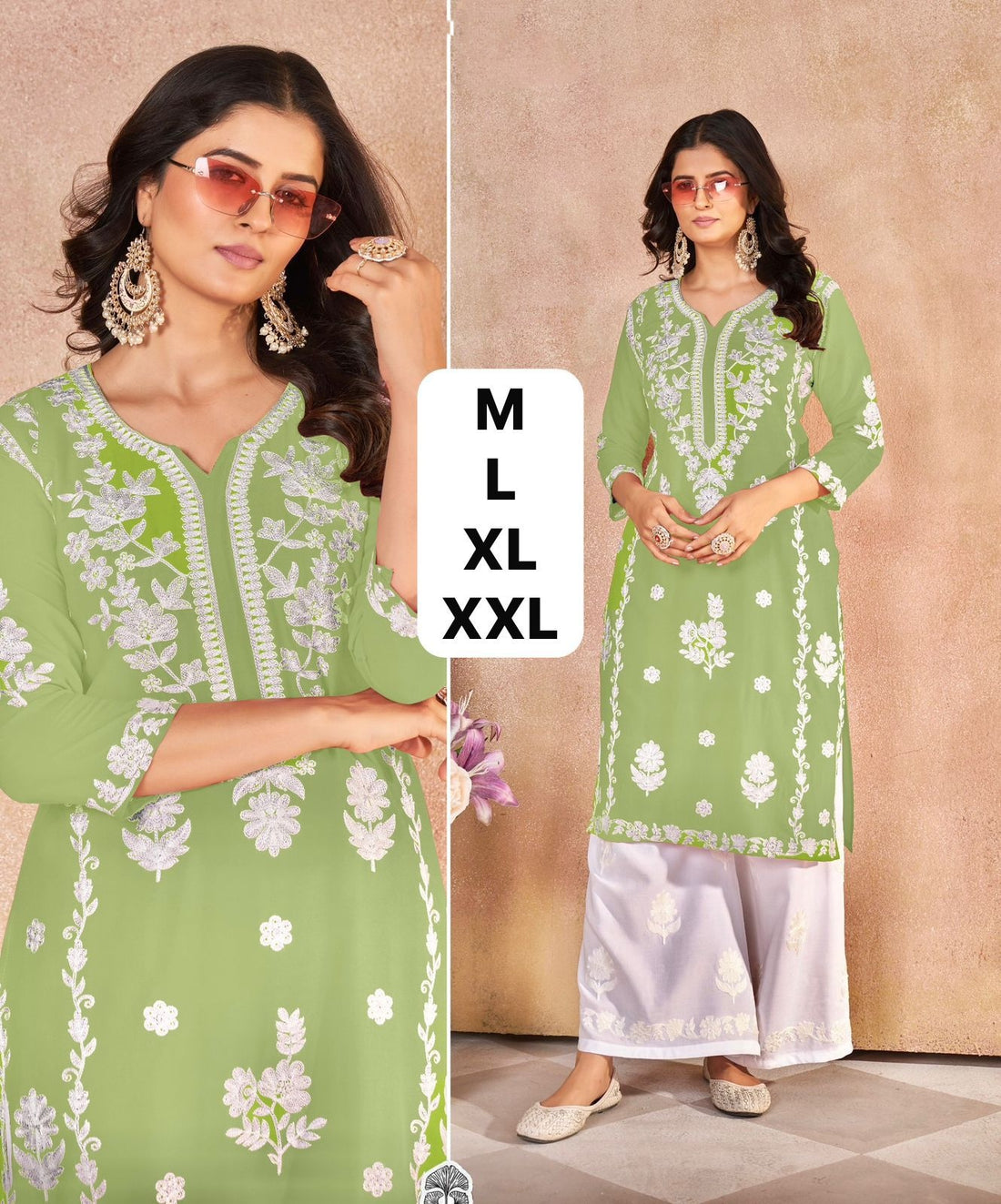 Green Summer Special Pure Rayon Heavy Embroidery Work Long Kurti with Plazzo 