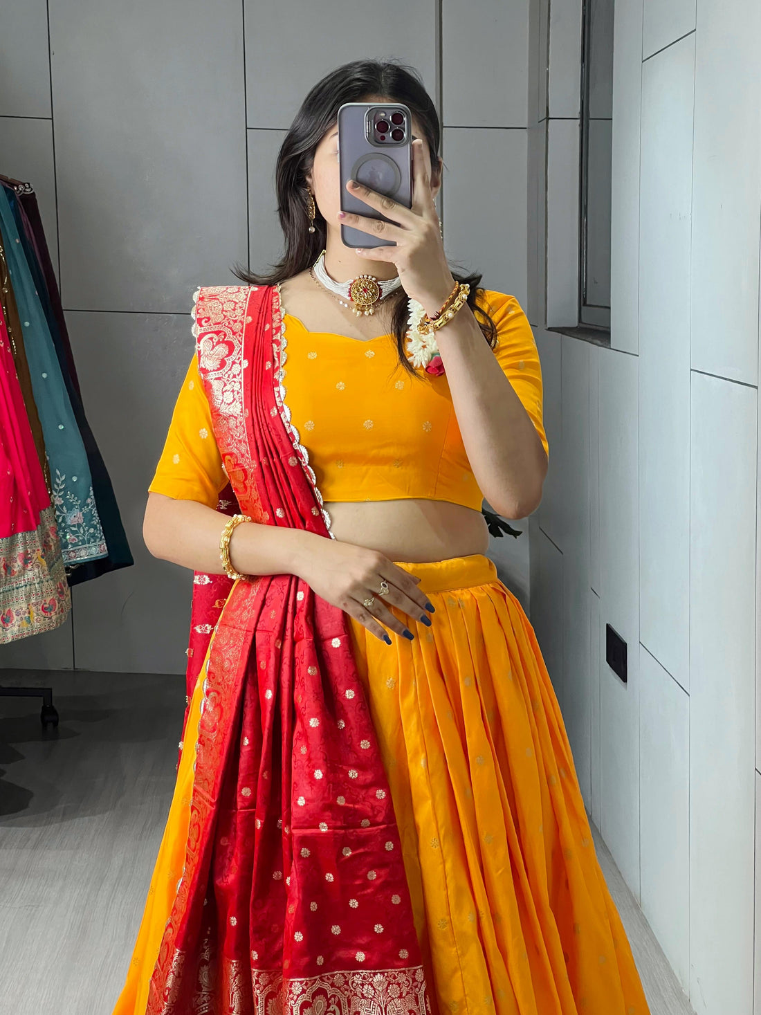 Golden Pure Soft Paithani Silk Zari Weaving Work Paithani Chaniya Choli 