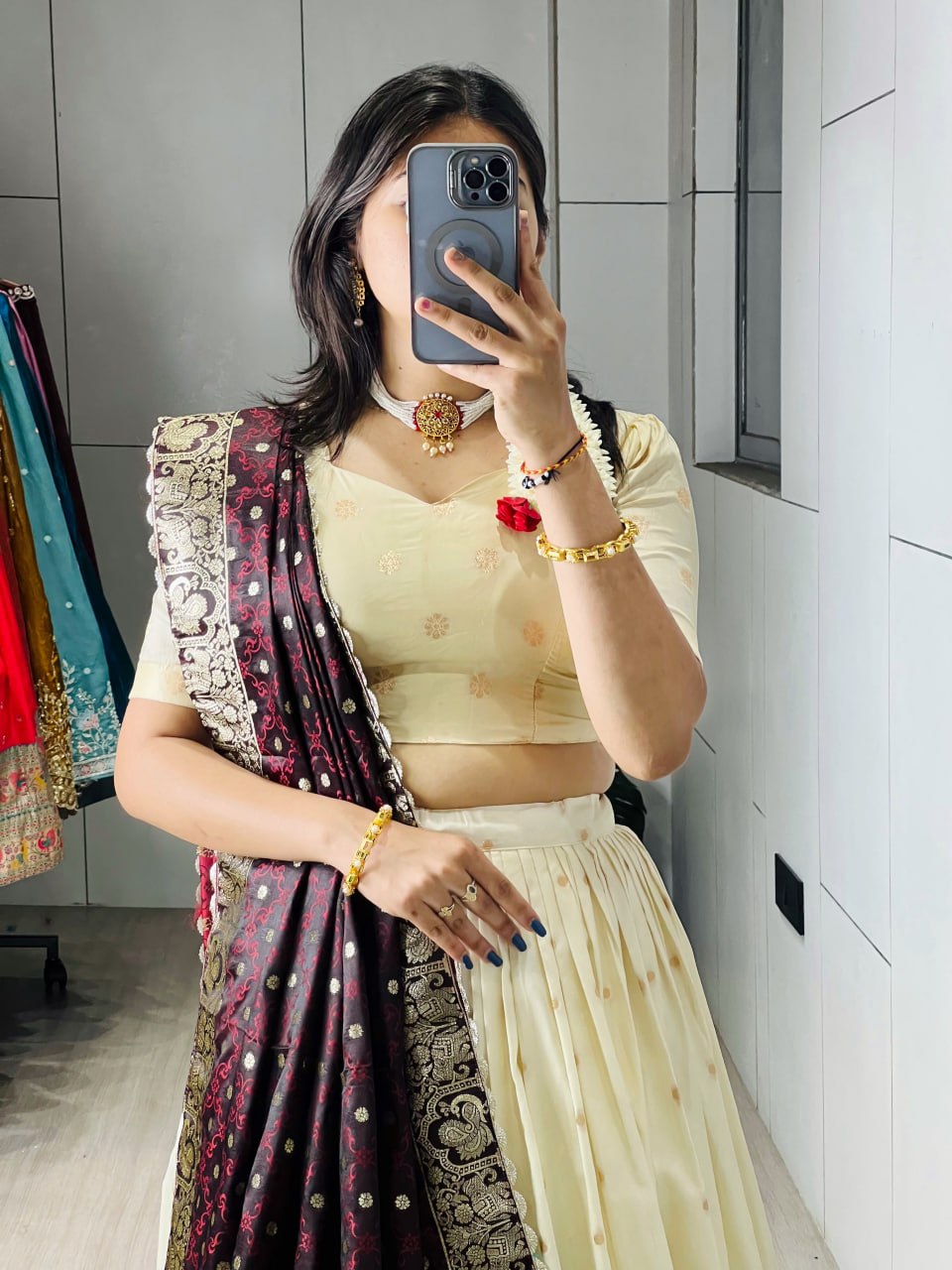 Cream Wine Pure Soft Paithani Silk Zari Weaving Work Paithani Chaniya Choli 