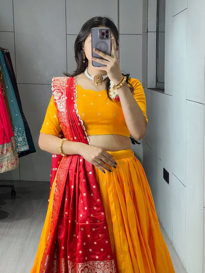 Gold Pure Soft Paithani Silk Zari Weaving Work Paithani Chaniya Choli 