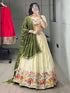 Mehandi Pure Soft Crush Vichitra Semi Beads Embroidery Work With MultiColoured Threads Chaniya Choli 
