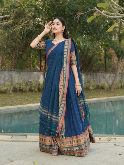 Rama Pure Chanderi Cotton Hand Weaving Cotton Lehenga Choli 