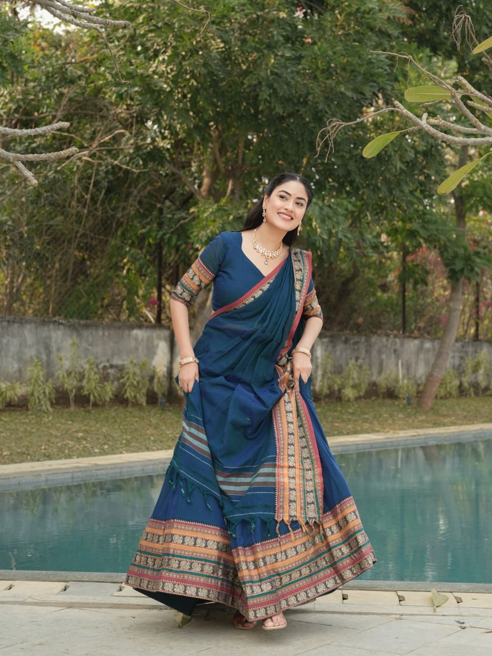 Rama Pure Chanderi Cotton Hand Weaving Cotton Lehenga Choli 