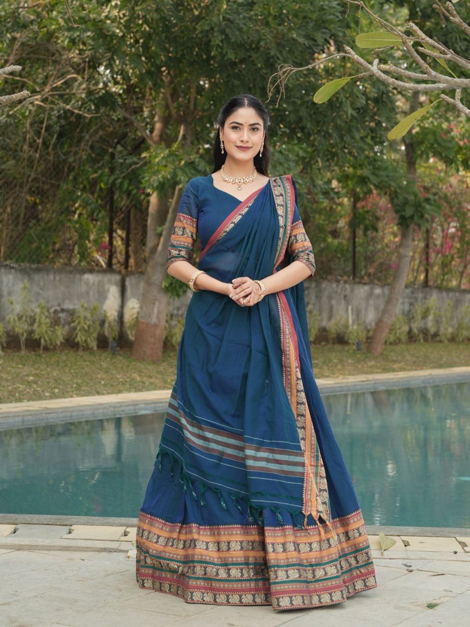 Rama Pure Chanderi Cotton Hand Weaving Cotton Lehenga Choli 