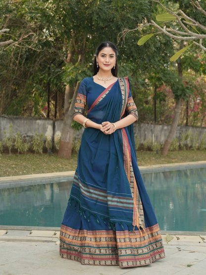 Rama Pure Chanderi Cotton Hand Weaving Cotton Lehenga Choli 