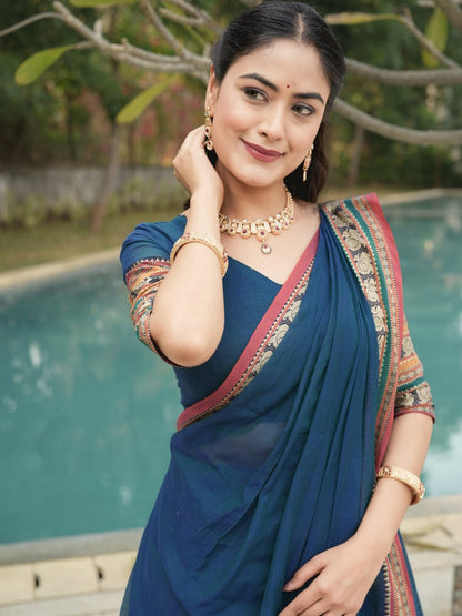 Rama Pure Chanderi Cotton Hand Weaving Cotton Lehenga Choli 
