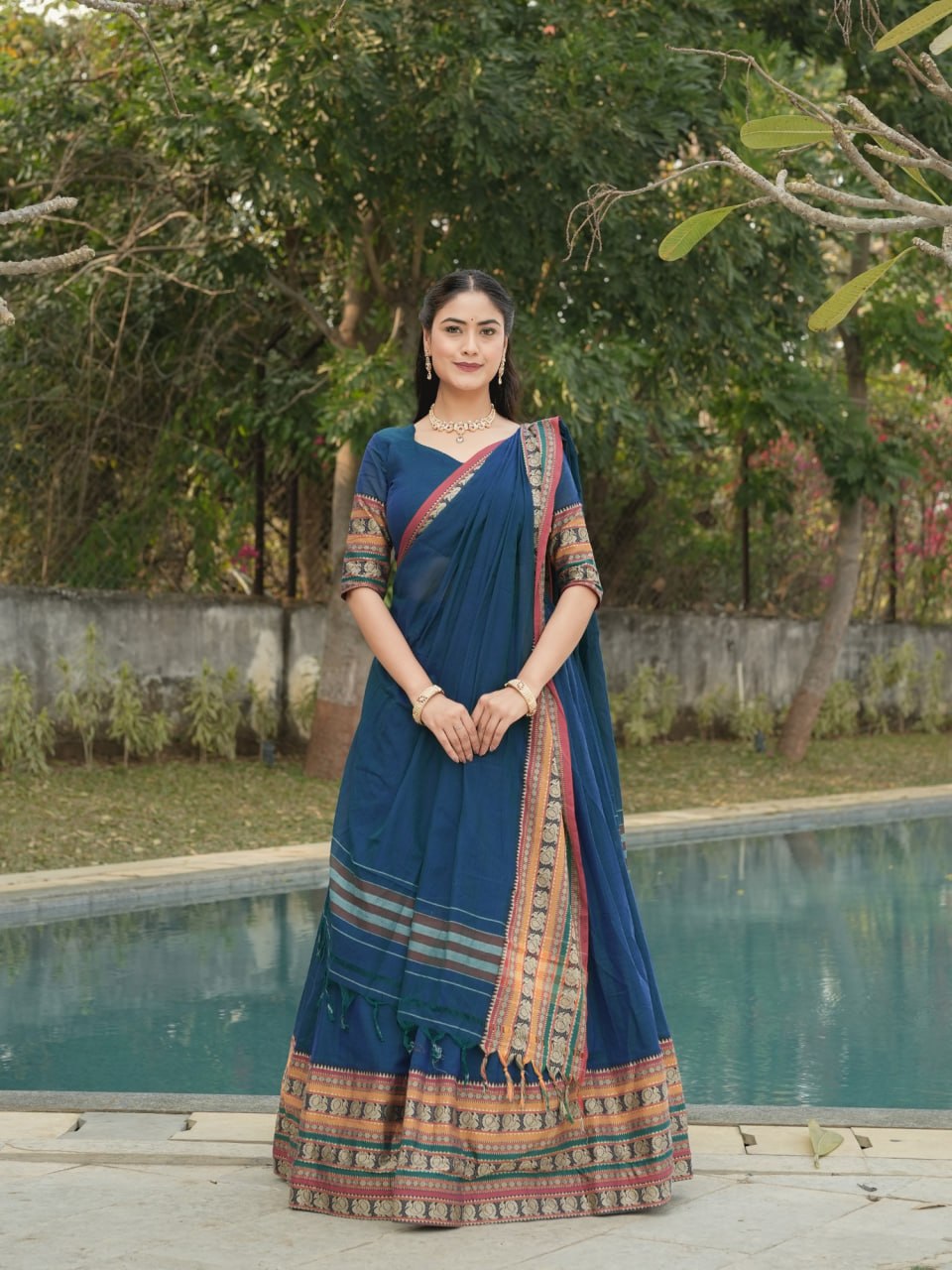 Rama Pure Chanderi Cotton Hand Weaving Cotton Lehenga Choli 