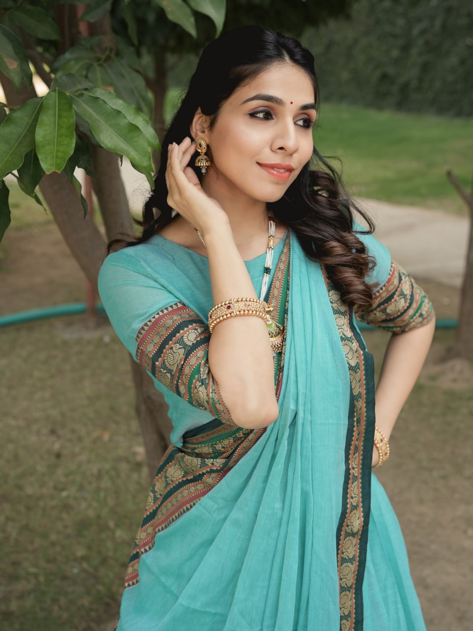 Sky Pure Chanderi Cotton Hand Weaving Cotton Lehenga Choli 