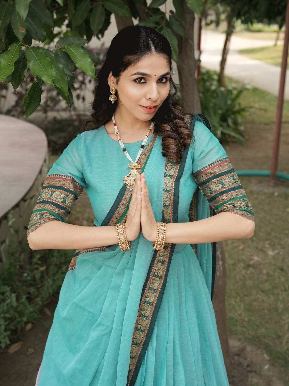 Sky Pure Chanderi Cotton Hand Weaving Cotton Lehenga Choli 