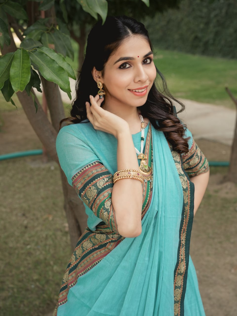 Sky Pure Chanderi Cotton Hand Weaving Cotton Lehenga Choli 