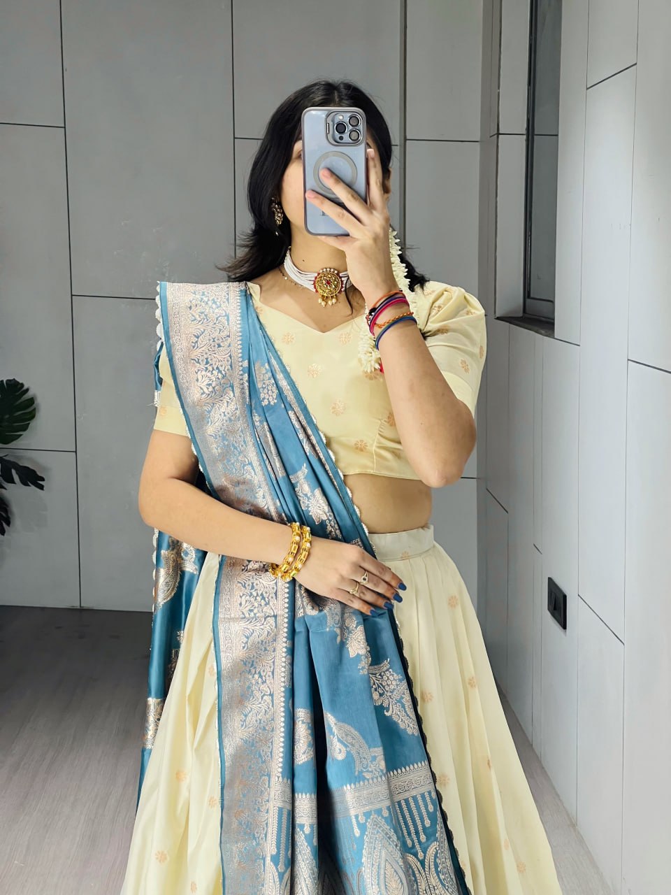 Firozi Pure Paithani Silk Zari Weaving Work Paithani Chaniya Choli 