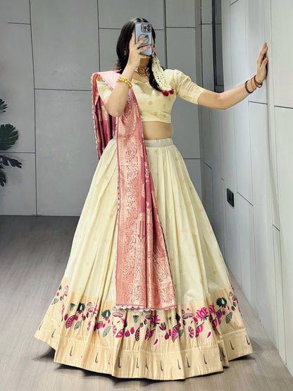 Pink Pure Paithani Silk Zari Weaving Work Paithani Chaniya Choli 