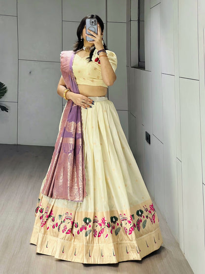 Purple Pure Paithani Silk Zari Weaving Work Paithani Chaniya Choli 