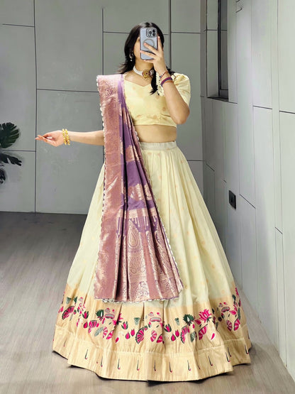 Purple Pure Paithani Silk Zari Weaving Work Paithani Chaniya Choli 