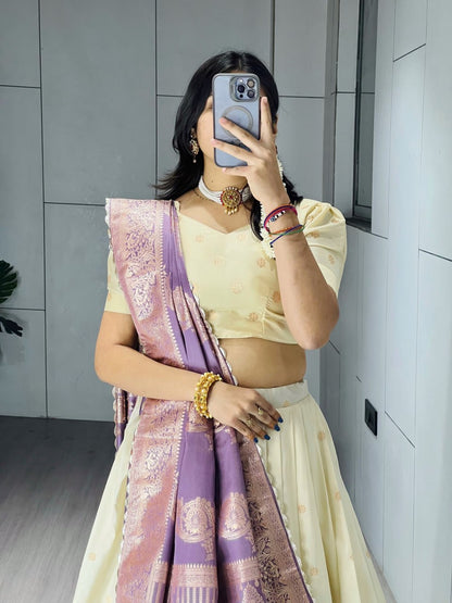 Purple Pure Paithani Silk Zari Weaving Work Paithani Chaniya Choli 