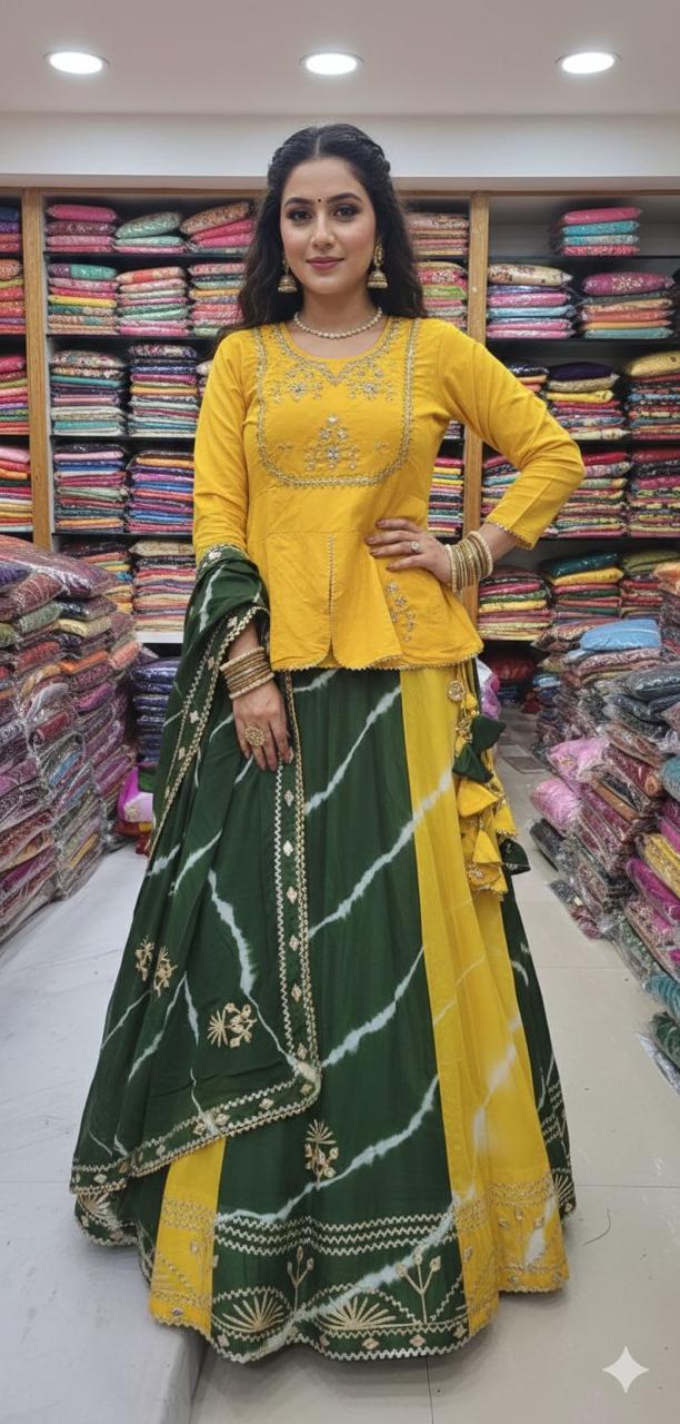 Green Pure Upada Silk Myrah Wedding Special Rajasthani Chaniya Choli 