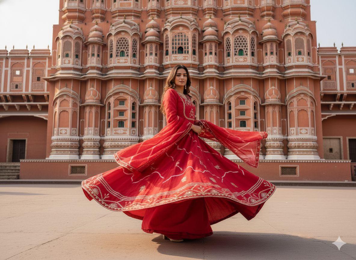 Red Pure Upada Silk Myrah Wedding Special Rajasthani Chaniya Choli 
