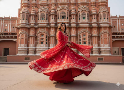 Red Pure Upada Silk Myrah Wedding Special Rajasthani Chaniya Choli 