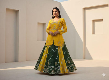 Green Pure Upada Silk Myrah Wedding Special Rajasthani Chaniya Choli 