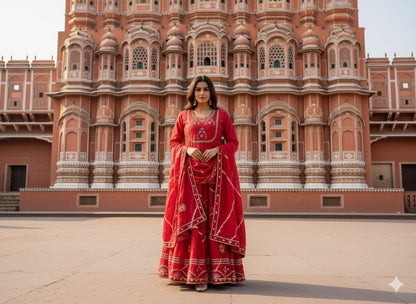 Red Pure Upada Silk Myrah Wedding Special Rajasthani Chaniya Choli 