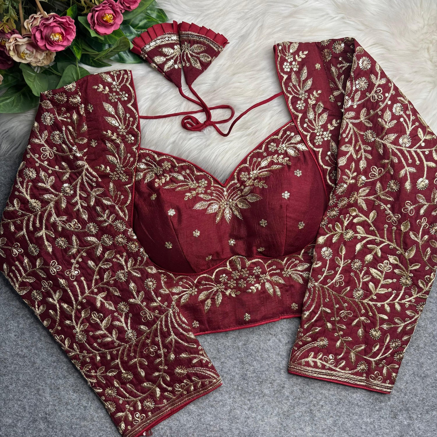 Wine Pure Madhubala Style Heavy Long Sleeves Work Blouse 