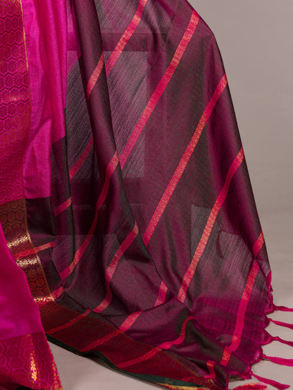 Pink Pure Poly Cotton Zari Weaving Work Cotton Saree 