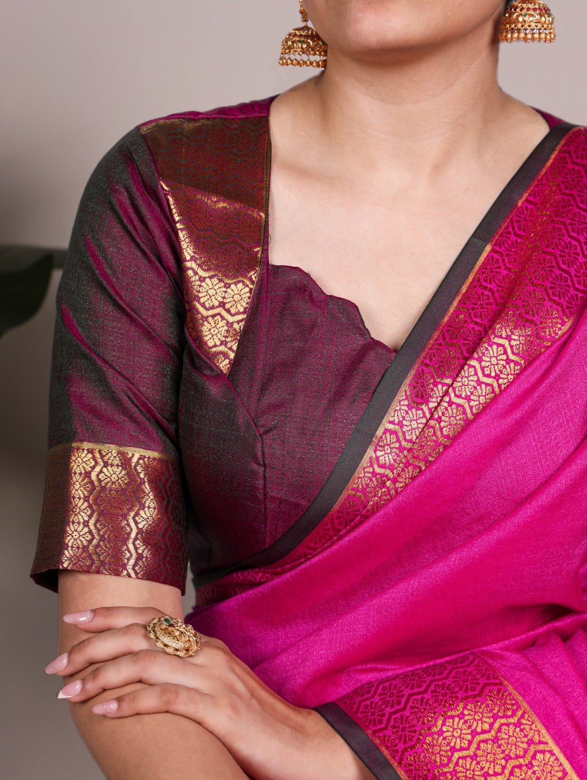 Pink Pure Poly Cotton Zari Weaving Work Cotton Saree 