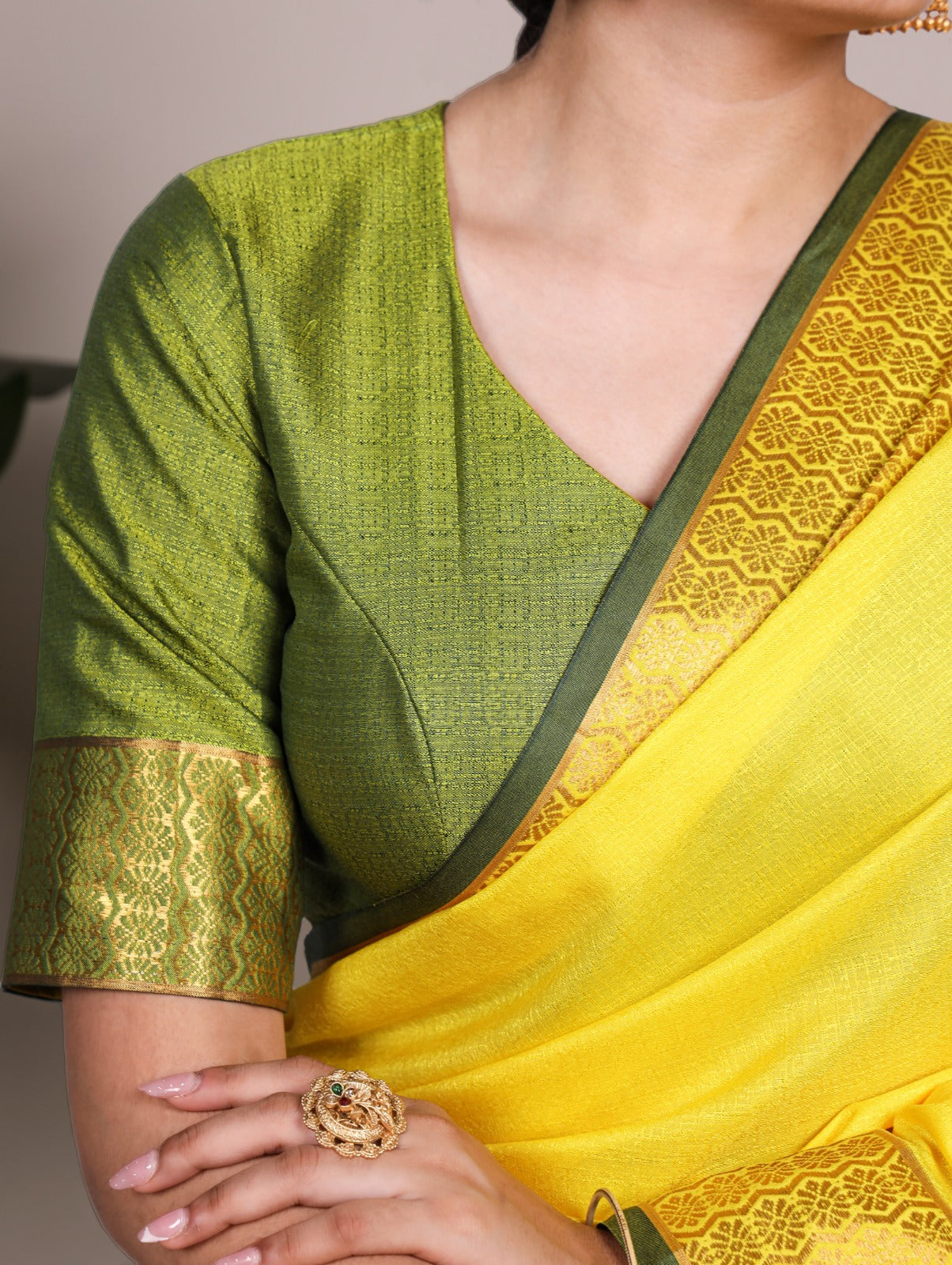 Yellow Pure Poly Cotton Zari Weaving Work Cotton Saree 