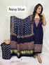 Navy Blue Pure Modal Gajji Silk Natural Ajrakh Hand Block Print Dupatta Suit 