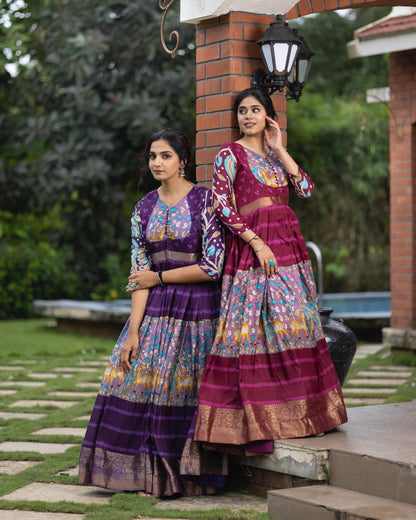 Cream Pure Soft Silk Kalamkari Print Anarkali Gown 