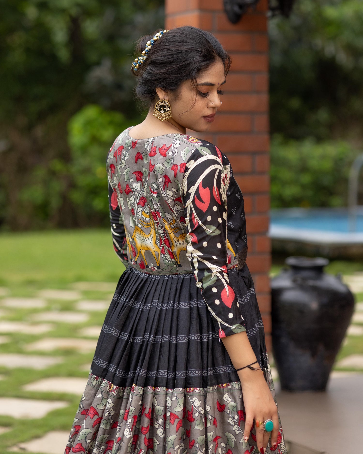 black kalamkari dress Cubic Black Kalamkari Printed Maxi Dress main image 0
