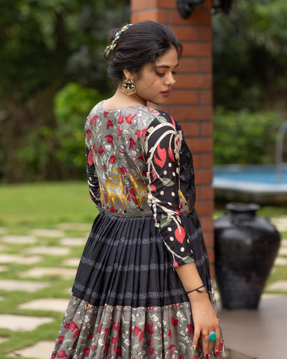 Black Pure Soft Silk Kalamkari Print Anarkali Gown 