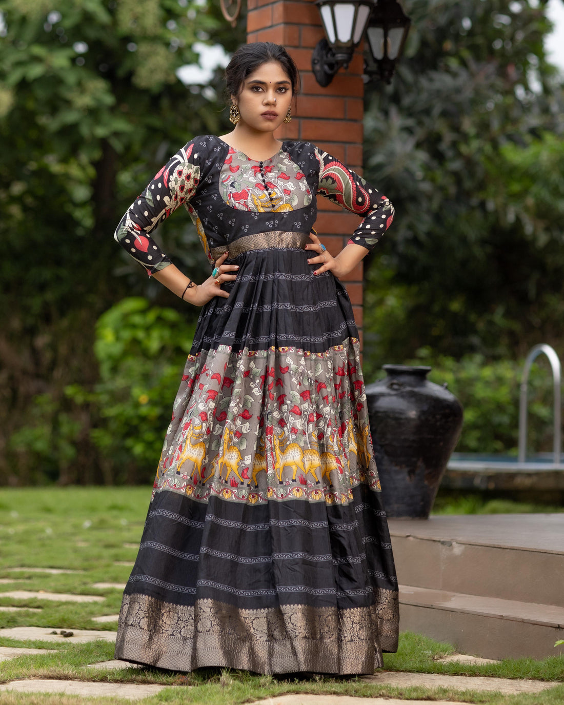 Black Pure Soft Silk Kalamkari Print Anarkali Gown 