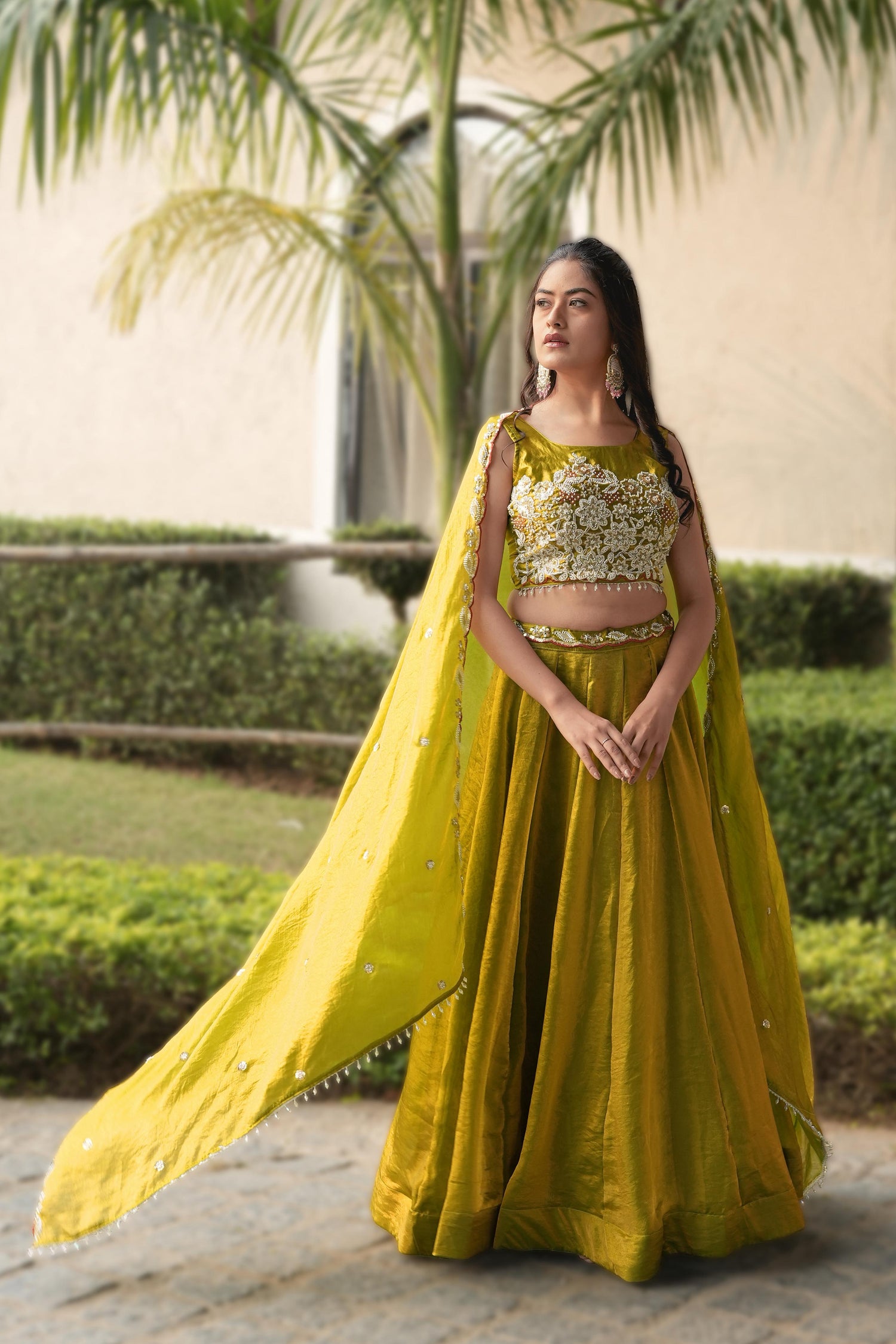 Antique Gold Pure Fendy Plain Flairy Kali Work Lehenga Choli 